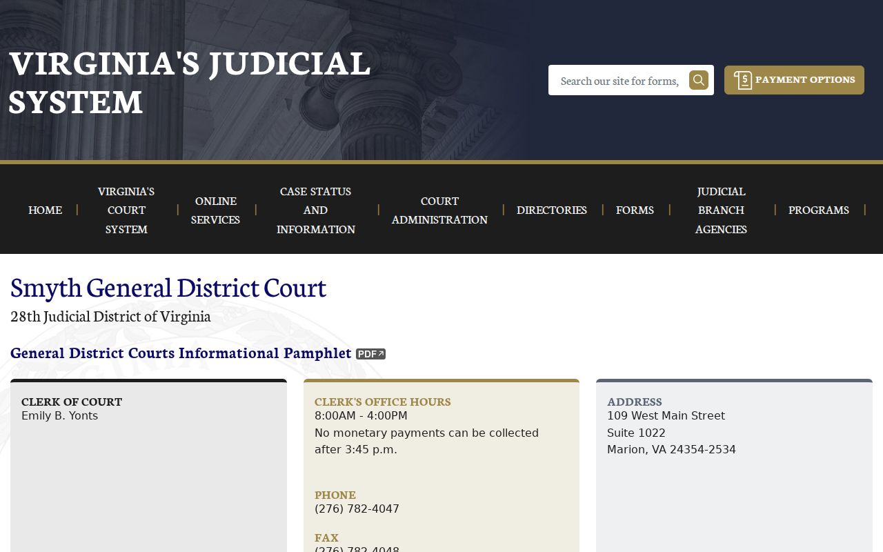 Smyth General District Court official contact and calendar page