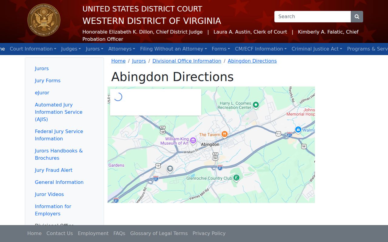 U.S. District Court Abingdon divisional office access information