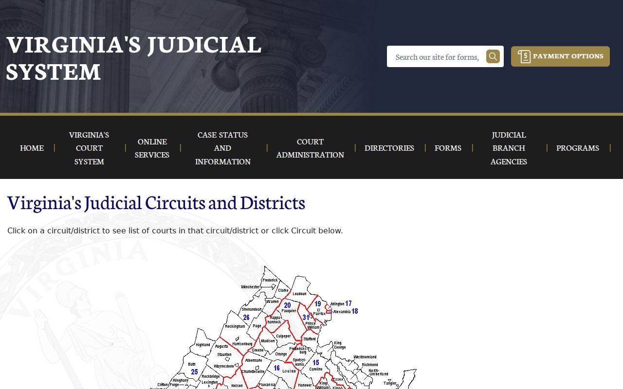 Virginia court map showing Smyth in the 28th Judicial District and Circuit