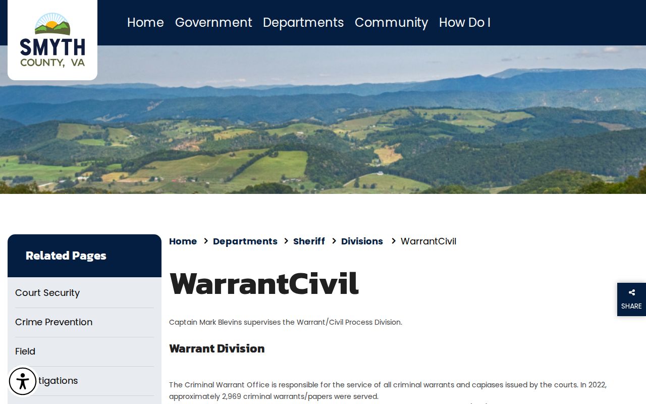 Smyth County Sheriff's Warrant and Civil Process Division service information