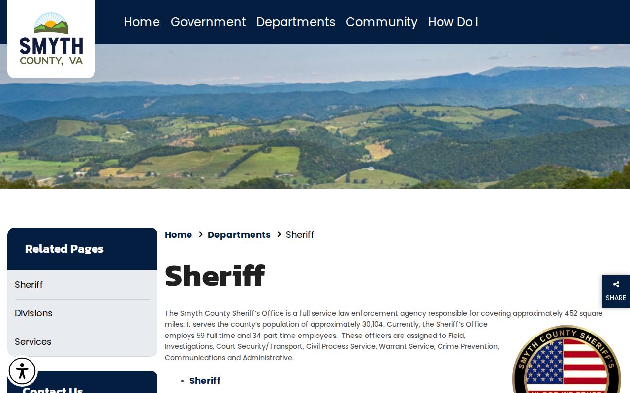 Smyth County Sheriff's Office public contact page